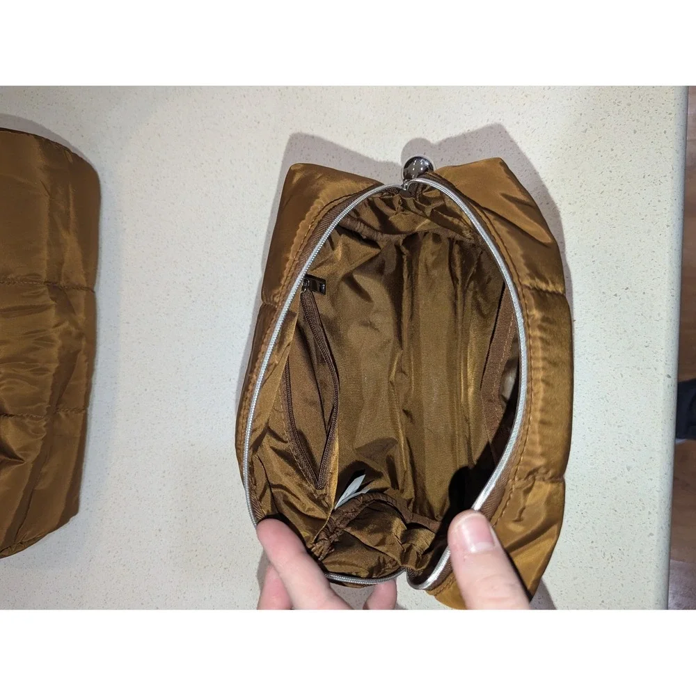 Jenny Bird Puffy Cosmetic Travel Bag Set OS Bronze Brown‎ Quilted Waterproof